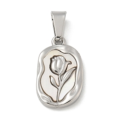 Платина Вакуумное покрытие pvd 304 подвески из нержавеющей стали, с оболочкой, овальные подвески с розой, платина, 20.5x12x2.5 мм, отверстие : 6x3.5 мм