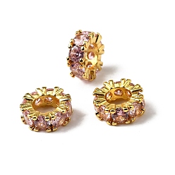 Pink Большое отверстие кольца из латуни микро проложить кубического циркония шарики прокладки, розовые, 11x4 мм, отверстие : 5 мм