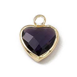 Tanzanite Heart K9 Glass Charms, Faceted, with Light Gold Tone Brass Edge, Tanzanite, 13.5x10.5x4.5mm, Hole: 2.2mm