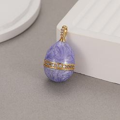 Medium Purple Alloy Enamel Pendant, Easter Egg Charms, Medium Purple, 25.8x14mm