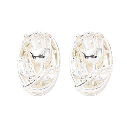 Посеребрённый Латунные микро проложить кубического циркония бусы, овал и роза, 925 серебро покрытием, 13.5x9x6 мм, отверстие : 1.6 мм