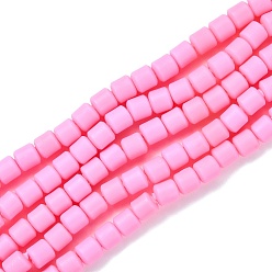 Rosa Caliente Polímeros hechos a mano hebras de perlas de arcilla, columna, color de rosa caliente, 6.5x6 mm, agujero: 1.2 mm, sobre 61 unidades / cadena, 15.75 pulgada (40 cm)