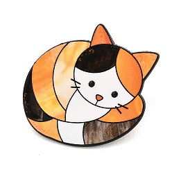 Cat Shape Эмалевые булавки на тему животных, Черный значок-булавка из сплава для рюкзака или одежды., красочный, трехцветная кошка, 27.5x32 мм