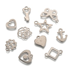 Stainless Steel Color Mixed Shapes 201 Stainless Steel Pendants, Stainless Steel Color, 10~18x7~17x1mm, Hole: 1~2mm