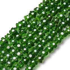Темно-Зеленый Ручной работы стеклянная бусина тысячецветник нитей, цветок, темно-зеленый, 4~7.2x2.6 мм, отверстие : 1 мм, около 60~69 шт / нитка, 16 дюйм (40 см)