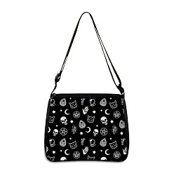 Moon Polyester Bag, Gothic Style Adjustable Shoulder Bag for Wiccan Lovers, Moon, 24x20cm