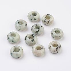 Jaspe Sésame Jaspe sésame naturel / jaspe kiwi perles européennes, Perles avec un grand trou   , rondelle, 14x7~8mm, Trou: 6mm