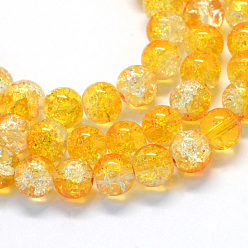 Gold Baking Painted Transparent Crackle Glass Round Bead Strands, Gold, 8.5~9mm, Hole: 1.5mm, about 105pcs/strand, 31.8 inch