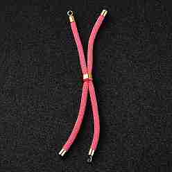 Pink Nylon Twisted Cord Bracelet Making, Slider Bracelet Making, with Eco-Friendly Brass Findings, Round, Golden, Pink, 8.66~9.06 inch(22~23cm), Hole: 2.8mm, Single Chain Length: about 4.33~4.53 inch(11~11.5cm)