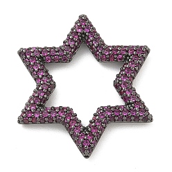 Орхидея Стойка покрытие латунь микропаве кубический цирконий звездообразные соединительные кольца, долговечный, без свинца и без кадмия, металлический черный , сиреневые, 25x22x3 мм, внутренний диаметр: 14.5x13 мм