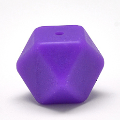 Mauve Food Grade Eco-Friendly Silicone Beads, Chewing Beads For Teethers, DIY Nursing Necklaces Making, Faceted Cube, Mauve, 14x14x14mm, Hole: 2mm