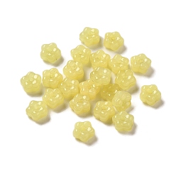 Champagne Yellow Handmade Lampwork Beads, Flower, Champagne Yellow, 8x8.5x4.5mm, Hole: 1mm