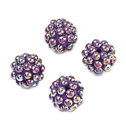Purple Opaque Acrylic Beads, Berry Besds, Round, with ABS Simulated Pearl, AB Color Plated, Purple, 20x19~19.5mm, Hole: 3mm