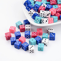 Mixed Color Opaque Acrylic Beads, Dice Beads, Dice, Mixed Color, Size: about 7.5mm long, 7.5mm wide, 7.5mm thick, hole: 1.5mm, about 1000pcs/500g.