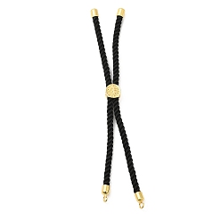 Black Twisted Nylon Cord Silder Bracelets, Link Bracelet Making for Connector Charm, with Long-Lasting Plated Golden Brass Cord End & Alloy Tree of Life, Black, 8-3/4~8-7/8 inch(22.2~22.6cm), Hole: 2mm