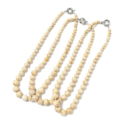 Светло-желтый Ожерелья из окрашенных натуральных окаменелостей, круглые, градуированные по цвету., с пружинными застежками из платиновой латуни, светло-желтый, 18.66~18.78 дюйм (47.4~47.7 см)