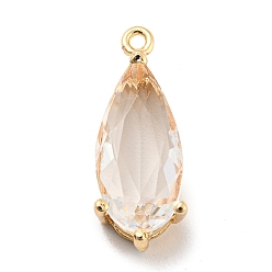 Clear Brass Pave Cubic Zirconia Pendants, Teardrop, Real 14K Gold Plated, Clear, 19.5x7.5x5.5mm, Hole: 1.2mm