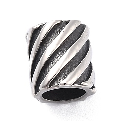 Antique Silver 304 Stainless Steel Tube Beads, Grooved, Column with Stripe, Antique Silver, 10x9mm, Hole: 6mm