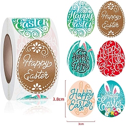 Mixed Color 6 Patterns Easter Theme Paper Self-adhesive Easter Egg Stickers, for Gift Sealing Decor, Mixed Color, Sticker: 38x30mm, 500pcs/roll
