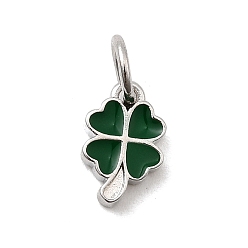 Темно-Зеленый Латунь эмаль подвески, клевер амулеты, стойки покрытие, долговечный, без кадмия и без свинца, платина, с целью перехода в кольце, темно-зеленый, 9.5x6x2 мм, отверстие : 3.2 мм