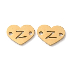 Letter Z Ion Plating(IP) 304 Stainless Steel Connector Charms, Heart with Letter, Golden, Letter Z, 9x12x1mm, Hole: 1.5mm