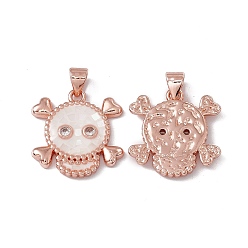 White Halloween Natural Shell Pendants, Skull Charms, Dyed, with Rack Plating Rose Gold Tone Brass Findings, Long-Lasting Plated, White, 19.5x18.5x3mm, Hole: 4x3.5mm