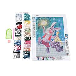Mixed Color DIY Easter Theme Rabbit Pattern Full Drill Diamond Painting Canvas Kits, with Resin Rhinestones, Diamond Sticky Pen, Plastic Tray Plate and Glue Clay, Mixed Color, 405x300x0.2mm, Rhinestone: about 2.5mm in diameter, 1mm thick, 22bags