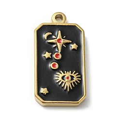 Black 304 Stainless Steel Pendants, with Enamel, Rectangle with Tarot Pattern, Golden, Star, 25.5x13x3mm, Hole: 2mm
