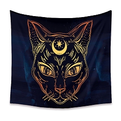 Moon Polyester Wall Tapestry, Rectangle Tapestry for Wall Bedroom Living Room, Cat, Moon, 950x730mm