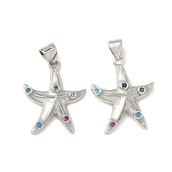 Платина Кулоны с эмалью из латуни с микро паве, красочные кубические циркония, морская звезда, без кадмия и без свинца, долговечный, стойки покрытие, платина, 21x17.5x3.5 мм, отверстие : 4x3.5 мм