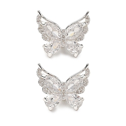 Посеребрённый Латунные микропаве прозрачные подвески с фианитом, бабочка, 925 серебро покрытием, 15x17x9 мм, отверстие : 3 мм