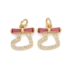 Светло-Вишневый Латунный кубический цирконий, реальный 18 k позолоченный, сердце, без свинца и без кадмия, светло-вишневый, 13x12x3 мм, Перейти кольцо: 5x1 мм, внутренний диаметр: 3.3 мм