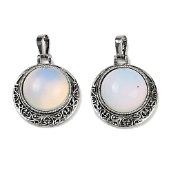 Опал Полукруглые подвески с опалитом, сплав драгоценных камней амулеты, античное серебро, без свинца и без кадмия, 25x22x8~9 мм, отверстие : 7x4 мм