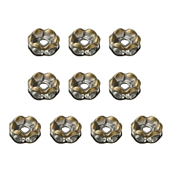 Antique Bronze Brass Rhinestone Spacer Beads, Grade A, Wavy Edge, Rondelle, Crystal, Antique Bronze, 5x2.5mm, Hole: 1mm