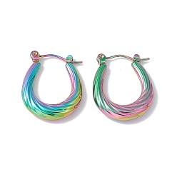 Rainbow Color Ионное покрытие (ip) 304 серьги-кольца из нержавеющей стали для женщин, Радуга цветов, 22.5x18.5x4 мм, штифты : 0.7 мм