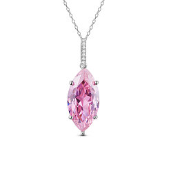Pearl Pink TINYSAND Rhodium Plated 925 Sterling Silver Pendant Necklace, with Horse Eye Cubic Zirconia, Platinum, Pearl Pink, 16.5 inch