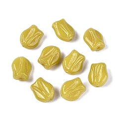 Темный Хаки Стеклянные бусины, тюльпан, золотой металл обвитыми, Темный хаки, 8.5~9x7~7.5x5 мм, отверстие : 0.9~1 мм