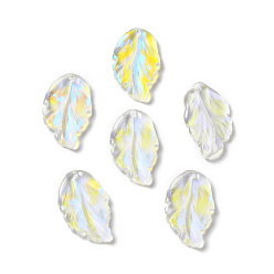 Clear AB Dyed & Heated Glass Pendants, AB Color, Feather Leaf, Clear AB, 28x17x3.5mm, Hole: 1.2mm