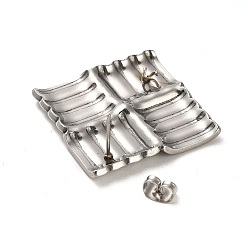 Stainless Steel Color 304 Stainless Steel Stud Earring Findings, Rhombus with Loops, Stainless Steel Color, 40x40.5mm