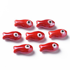 (123L) Белый крем непрозрачный блеск Фарфоровые бусины ручной работы, Famille выросли стиле, рыба, огнеупорный кирпич, 19.5x10x8 мм, отверстие : 2 мм