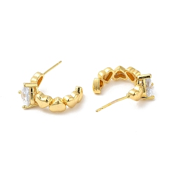 Настоящее золото 18K Серьги-гвоздики из латуни с микропаве из кубического циркония, долговечные гальванические формы c с серьгой в форме сердца для женщин, без кадмия и без свинца, реальный 18 k позолоченный, 15.5x20.5x7.5 мм, штифты : 0.6 мм