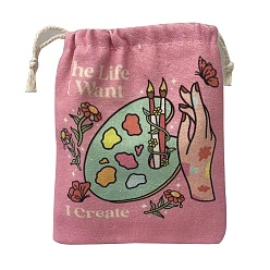 Palm Canvas Cloth Packing Pouches, Drawstring Bags, Rectangle, Palm Pattern, 15~18x13~14cm