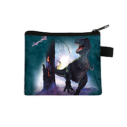 Teal Dinosaur Pattern Polyester Wallets with Zipper, Change Purse, Clutch Bag for Women, Teal, 13.5x11cm