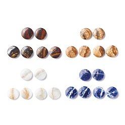 Mixed Stone Natural Mixed Stone Cabochons, Flat Round with Pattern, 15x4mm, about 2pcs/pair