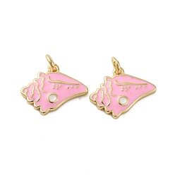 Pink Латунь эмаль прелести, морской улитки, стойки покрытие, долговечный, с целью перехода в кольце, без кадмия и без свинца, розовые, 11.5x14x2 мм, отверстие : 2 мм