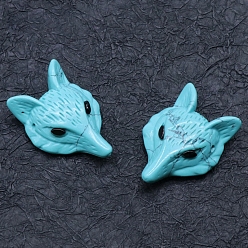 Synthetic Turquoise Synthetic Turquoise Carved Fox Head Figurines, for Home Office Desktop Feng Shui Ornament, 40x29mm