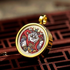 Tiger Titanium Steel Locket Pendants, Flat Round with Chinese Zodiac, Golden, Tiger, 20mm, Inner Diameter: 15mm