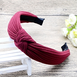 Pale Violet Red Cloth Hair Bands for Women, with Plastic Finding, Knot, Pale Violet Red, 30~60mm