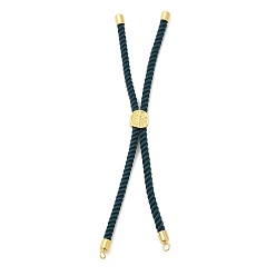 Teal Twisted Nylon Cord Silder Bracelets, Link Bracelet Making for Connector Charm, with Long-Lasting Plated Golden Brass Cord End & Alloy Tree of Life, Teal, 8-3/4~8-7/8 inch(22.2~22.6cm), Hole: 2mm