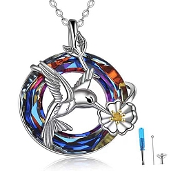 Platinum & Stainless Steel Color Alloy Enamel Donut with Bird Urn Ashes Necklace, Pendant Necklace for Women, Platinum & Stainless Steel Color, 17.72 inch(45cm)
